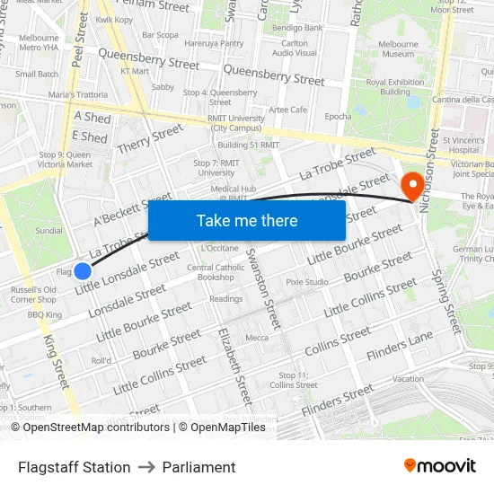 Flagstaff Station to Parliament map