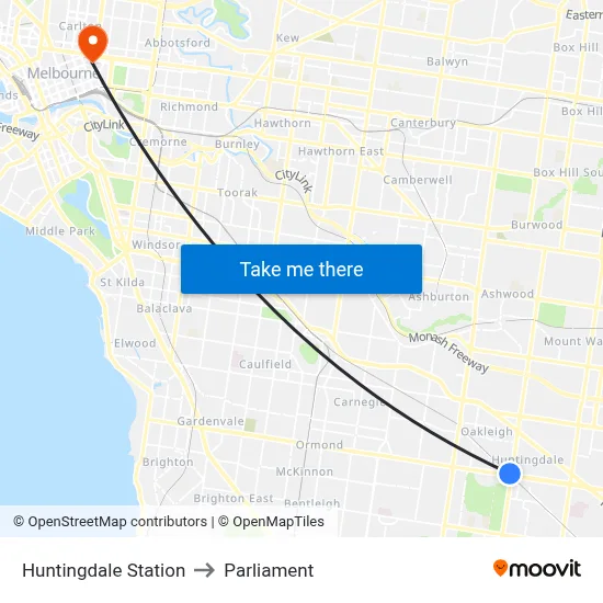Huntingdale Station to Parliament map