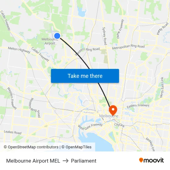 Melbourne Airport MEL to Parliament map