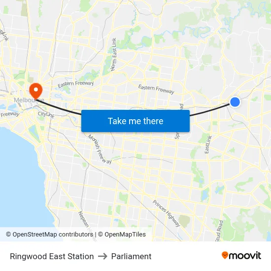 Ringwood East Station to Parliament map