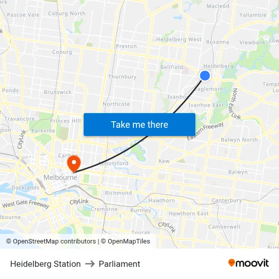 Heidelberg Station to Parliament map