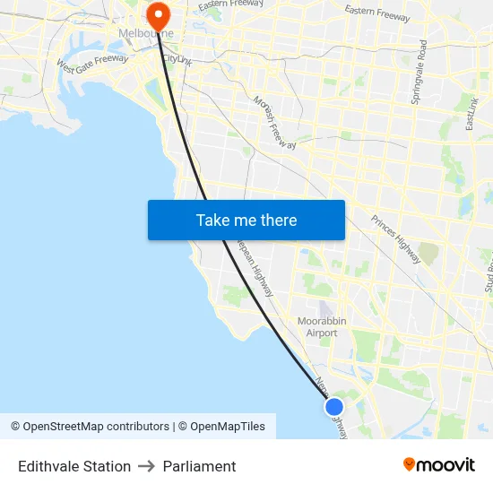Edithvale Station to Parliament map