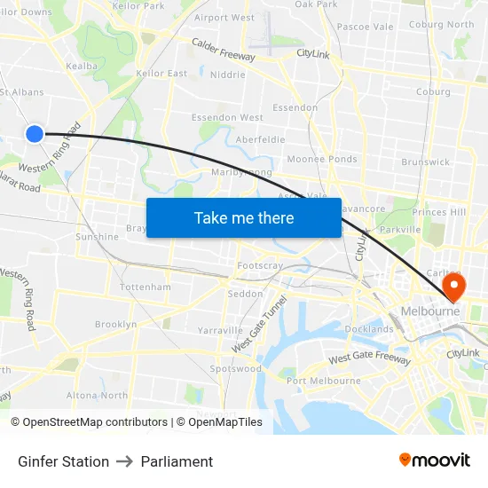 Ginfer Station to Parliament map