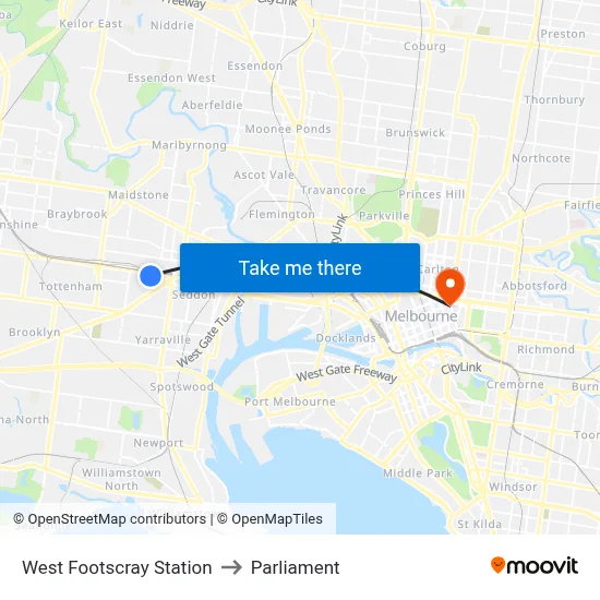 West Footscray Station to Parliament map