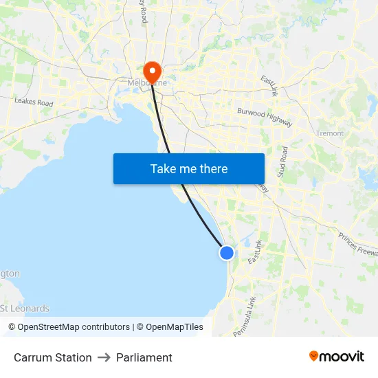 Carrum Station to Parliament map