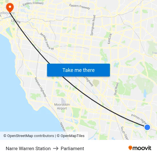 Narre Warren Station to Parliament map