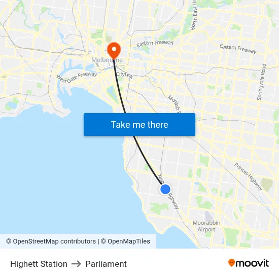 Highett Station to Parliament map