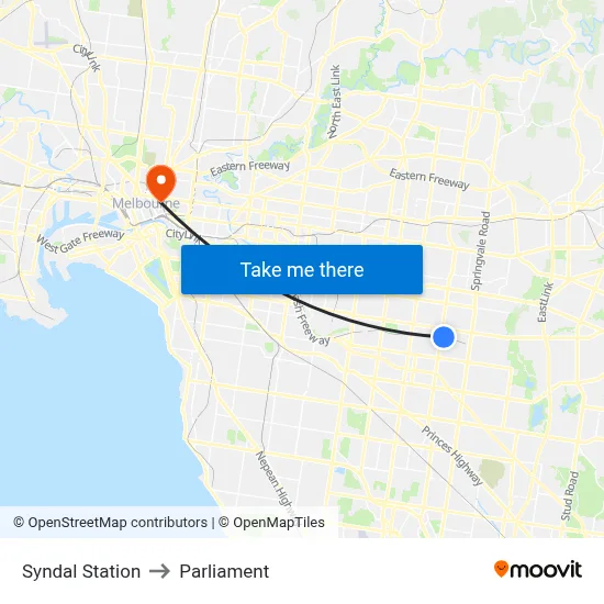 Syndal Station to Parliament map