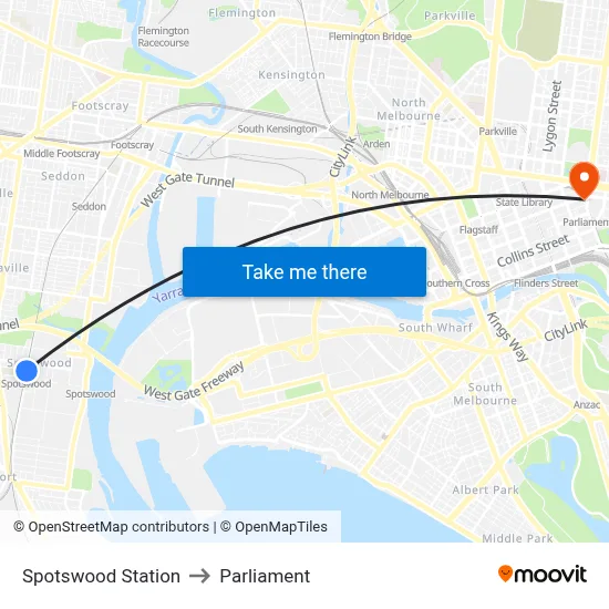 Spotswood Station to Parliament map