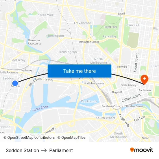 Seddon Station to Parliament map