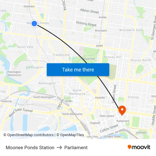 Moonee Ponds Station to Parliament map