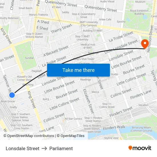 Lonsdale Street to Parliament map