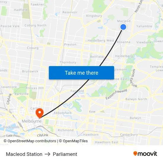 Macleod Station to Parliament map