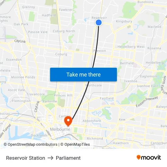 Reservoir Station to Parliament map