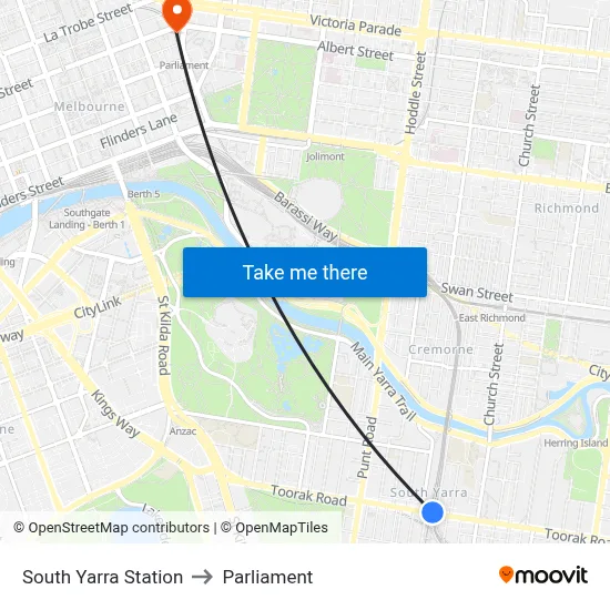 South Yarra Station to Parliament map