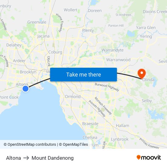 Altona to Mount Dandenong map