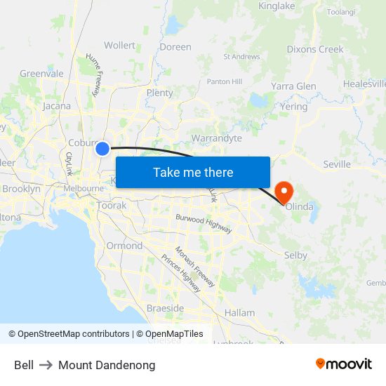 Bell to Mount Dandenong map
