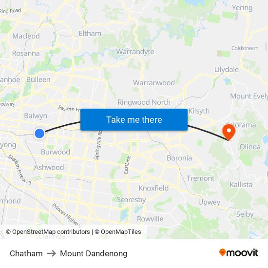 Chatham to Mount Dandenong map