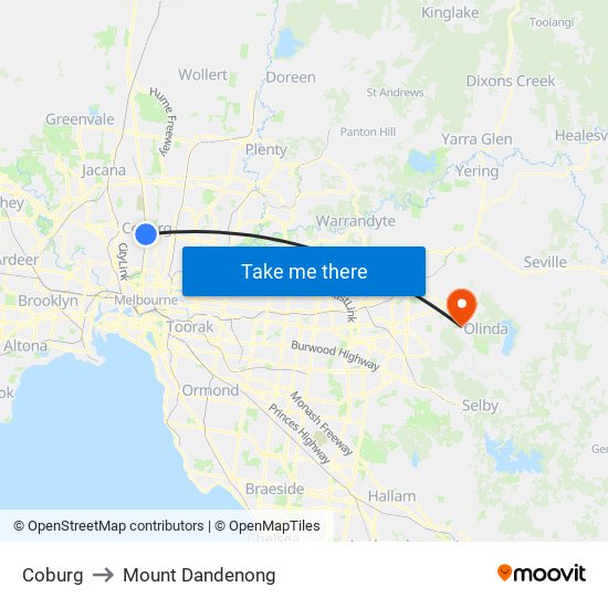 Coburg to Mount Dandenong map