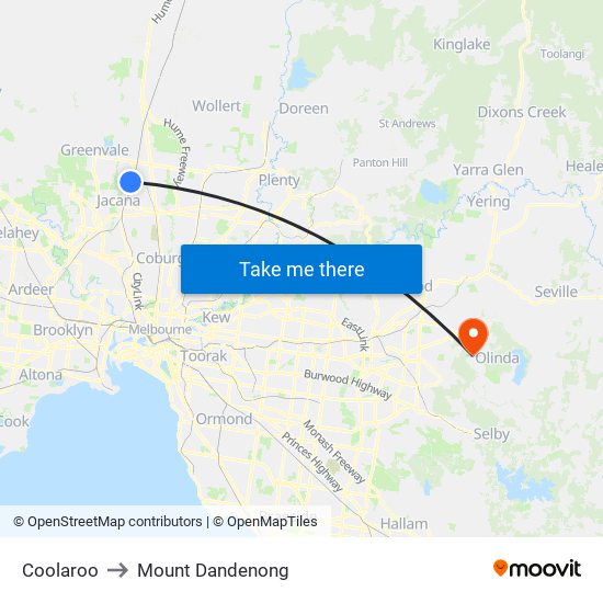 Coolaroo to Mount Dandenong map