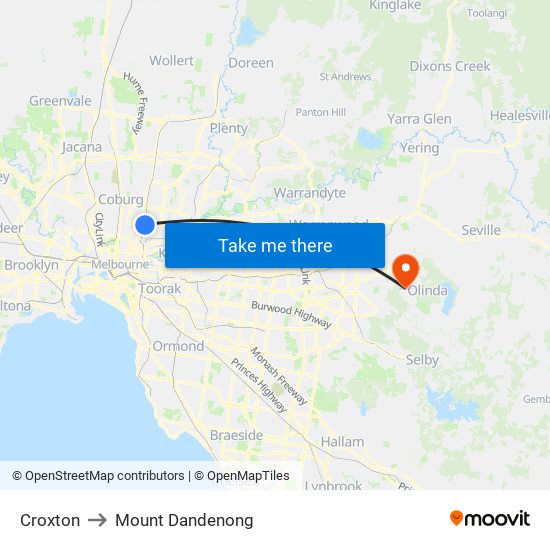 Croxton to Mount Dandenong map