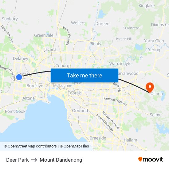 Deer Park to Mount Dandenong map