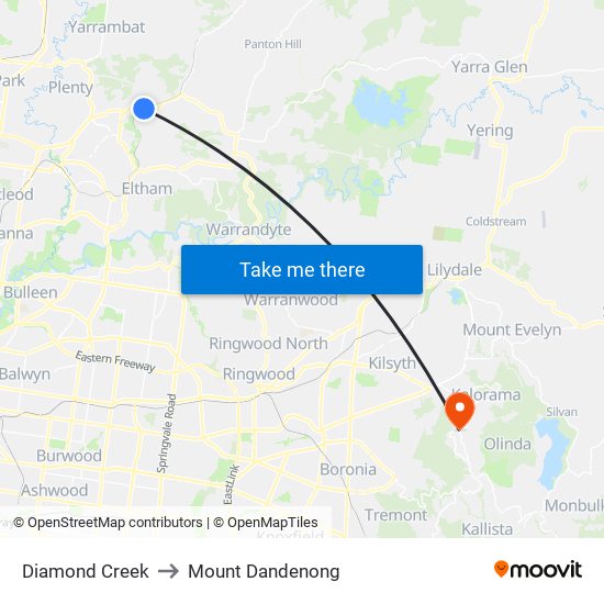 Diamond Creek to Mount Dandenong map