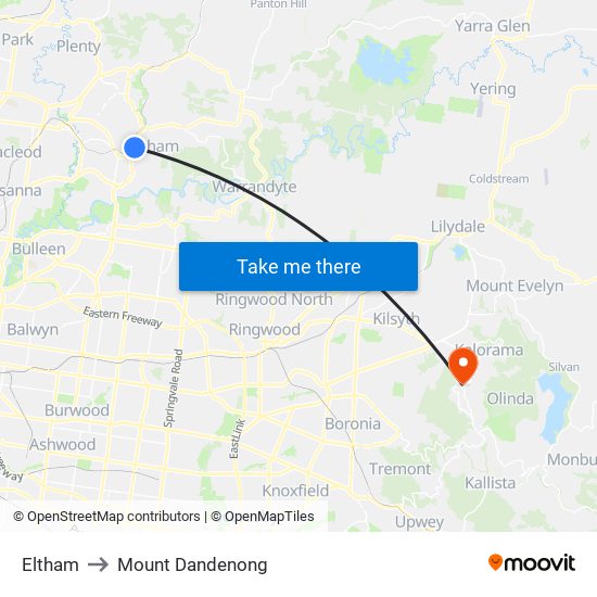 Eltham to Mount Dandenong map