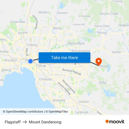 Flagstaff to Mount Dandenong map