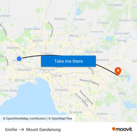 Ginifer to Mount Dandenong map