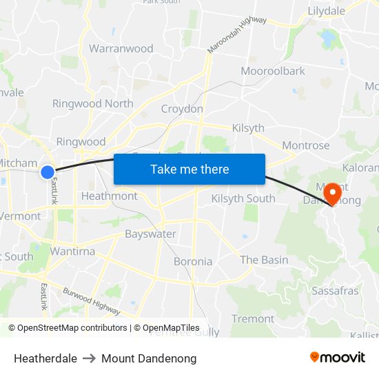 Heatherdale to Mount Dandenong map