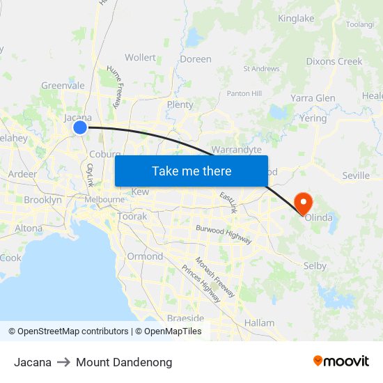 Jacana to Mount Dandenong map