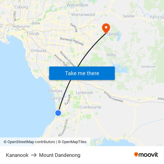 Kananook to Mount Dandenong map