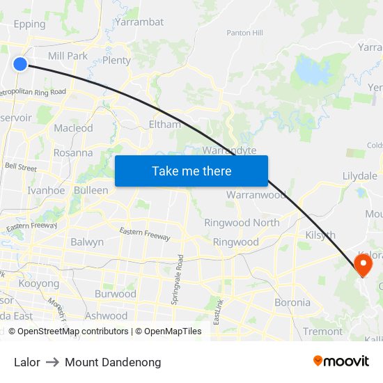 Lalor to Mount Dandenong map