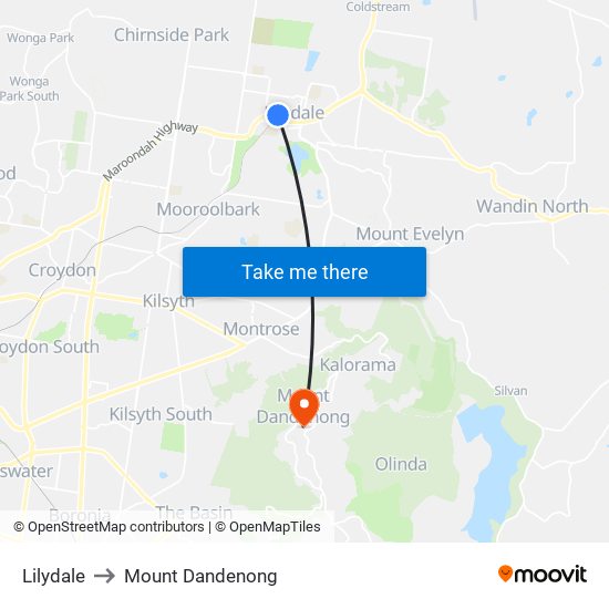 Lilydale to Mount Dandenong map