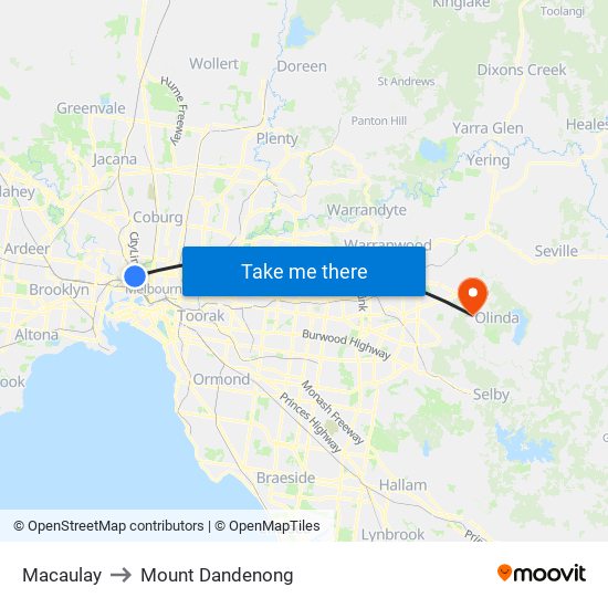 Macaulay to Mount Dandenong map