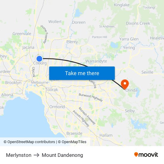 Merlynston to Mount Dandenong map