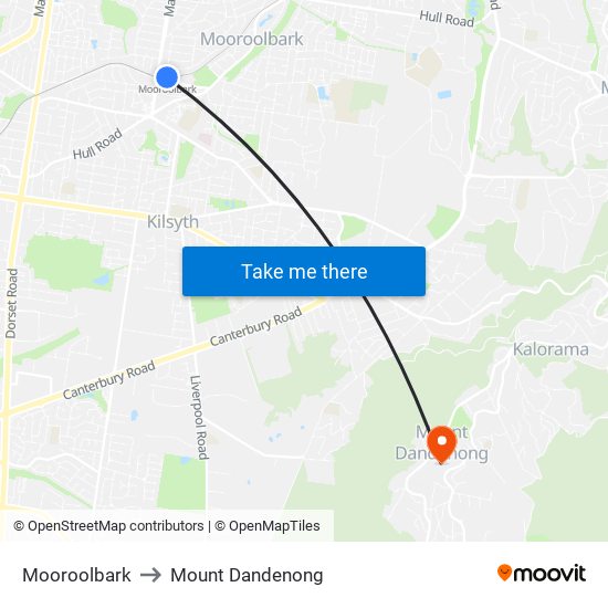 Mooroolbark to Mount Dandenong map