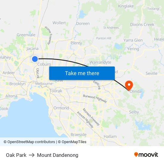 Oak Park to Mount Dandenong map