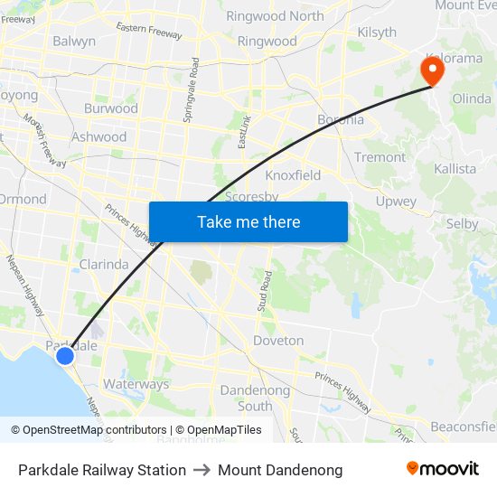 Parkdale Railway Station to Mount Dandenong map