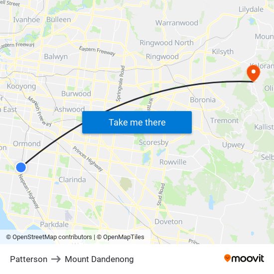 Patterson to Mount Dandenong map