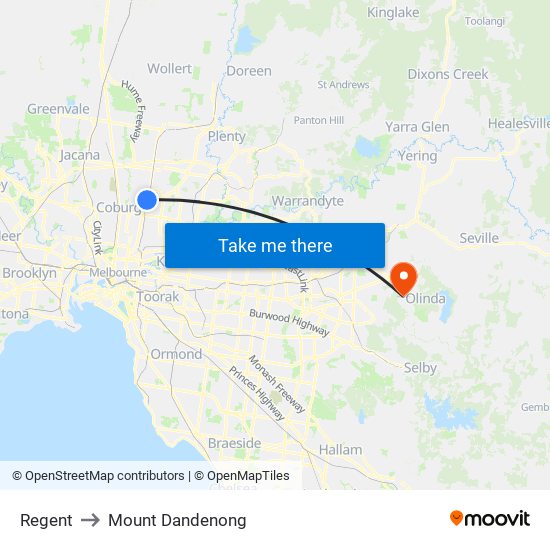 Regent to Mount Dandenong map