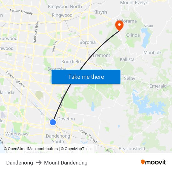 Dandenong to Mount Dandenong map