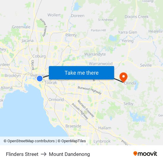 Flinders Street to Mount Dandenong map