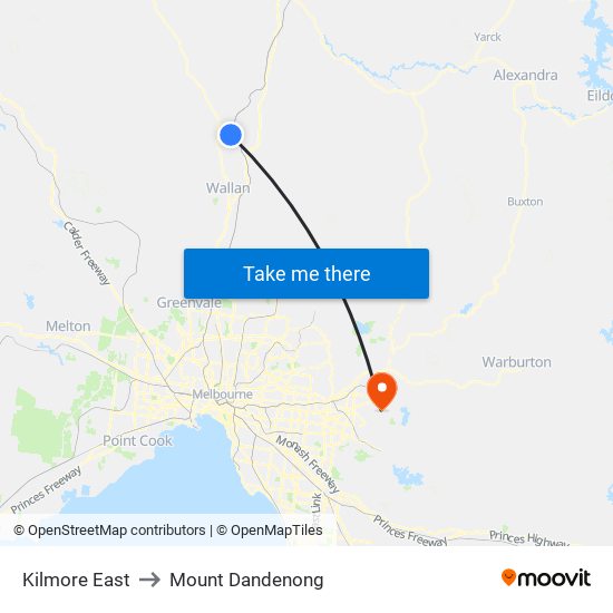 Kilmore East to Mount Dandenong map