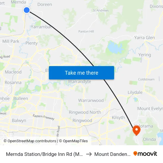 Mernda Station/Bridge Inn Rd to Mount Dandenong map
