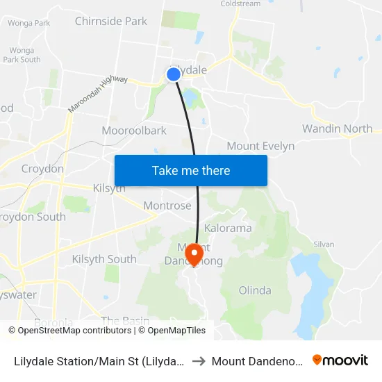 Lilydale Station/Main St to Mount Dandenong map