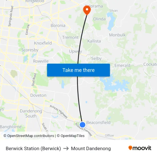Berwick Station to Mount Dandenong map