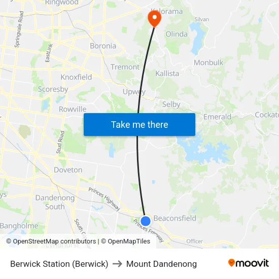 Berwick Station to Mount Dandenong map