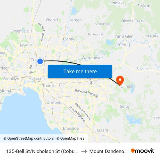 135-Bell St/Nicholson St (Coburg) to Mount Dandenong map